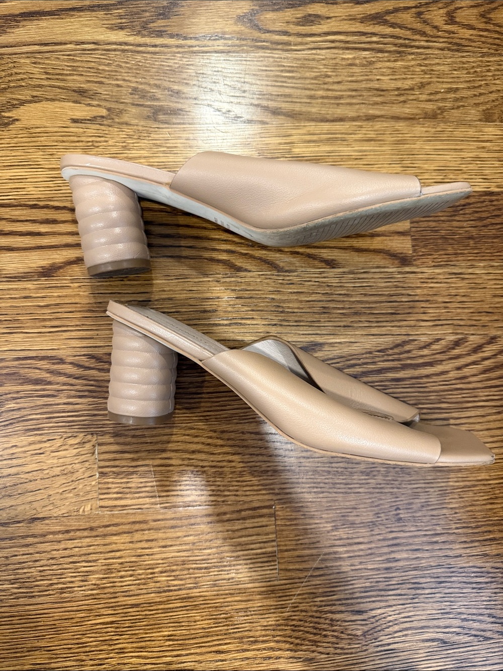 INTENTIONALLY BLANK Beige Sculpted Block Heel Mules